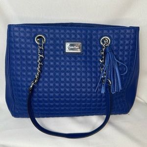 Calvin Kline Quilted Leather Shoulder Handbag- Blue